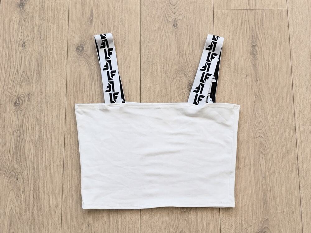 LF The Brand White Logo Strap Crop Tank Top Small Y2K Stretch Cami Made In USA